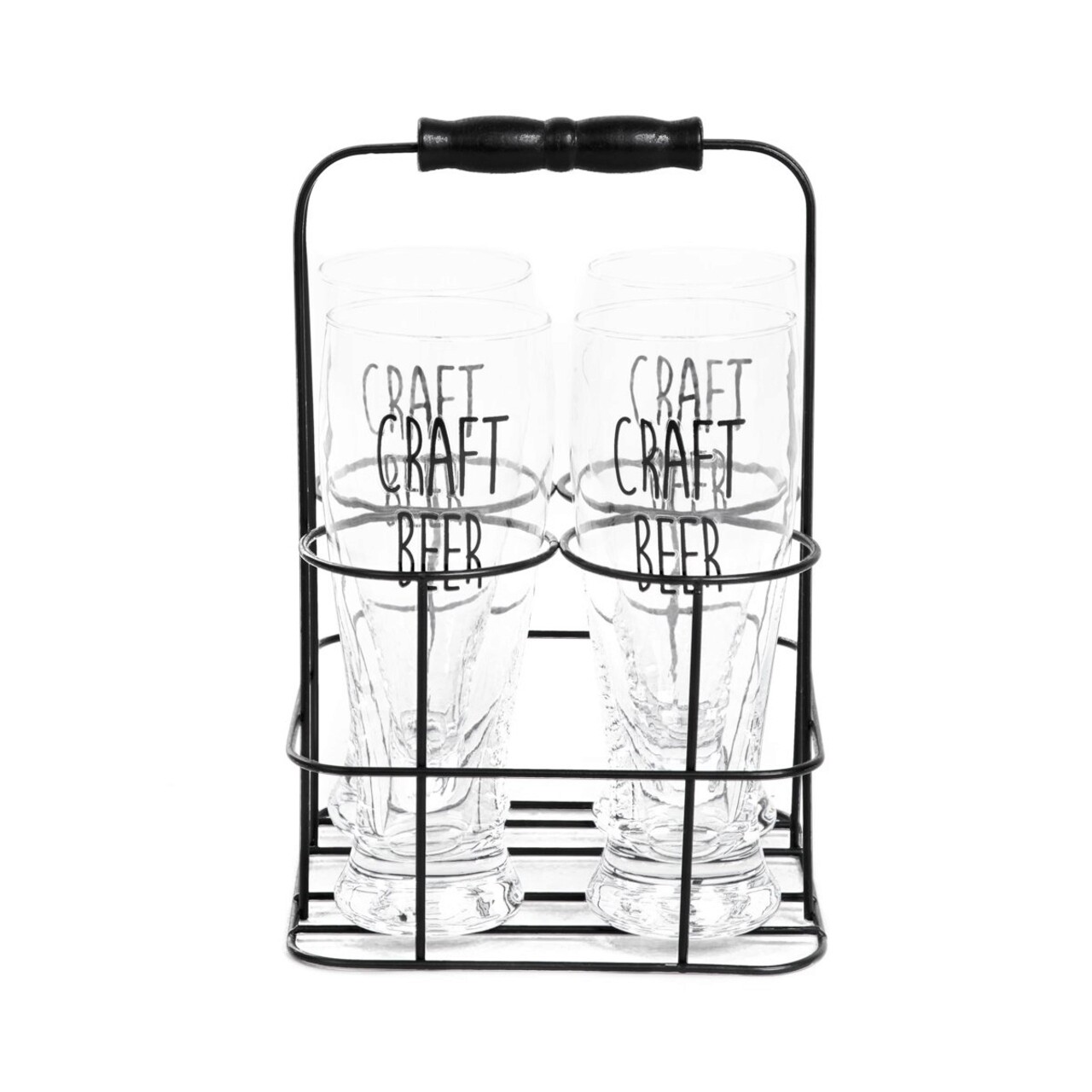 Set 4 pahare bere cu suport Raya, Homla, 400 ml, sticla/metal, transparent/negru - imagine 6